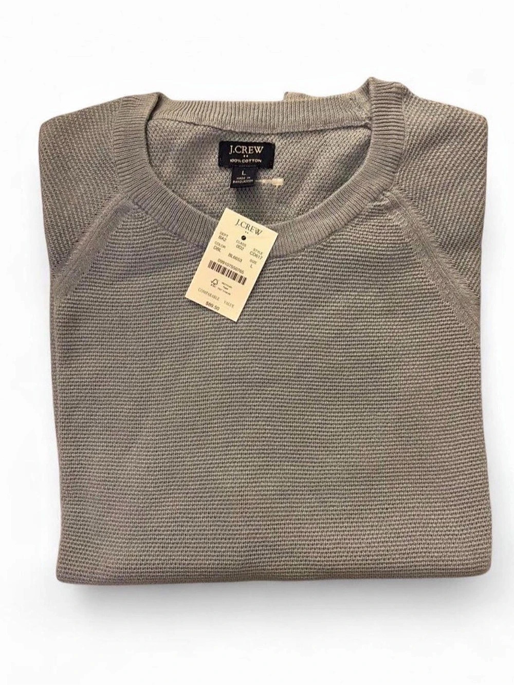 J.Crew Textured Cotton Knit Crewneck Sweater Gray Large